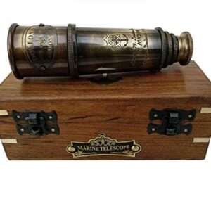 1920 DOLLOND Telescopio pirata de latón macizo montado antiguo de 15 pulgadas con caja de madera.