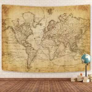 Tapiz de mapa del mundo antiguo,  póster de mapa del mundo histórico marrón para pared, aula, dormitorio, sala de estar,  Hogar y Cocina